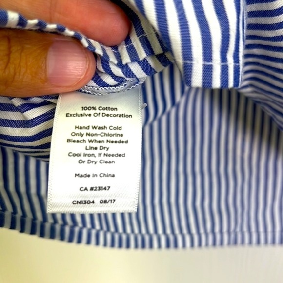 Talbots - Blue Stripe W/ Yellow Appliqués Short Sleeve Blouse Size Large Petite - Picture 9 of 12